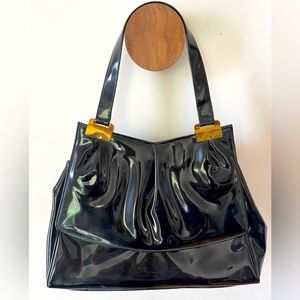 Beautiful vintage black patent leather Lennox handbag